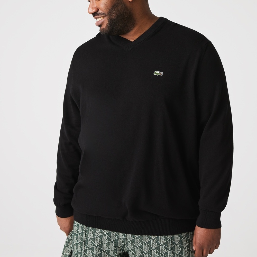 LaCoste Black Cotton Classic Fit V Neck Sweater Long Sleeve Shirt AH2183 XXL
